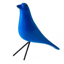 (Blue) Wooden Colorful Bird Figurine Hand-painted Bird Statue Simulated Animal Sculpture Home Office Desktop Decoration Ornament