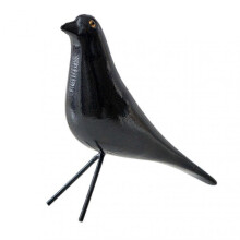 (Black) Wooden Colorful Bird Figurine Hand-painted Bird Statue Simulated Animal Sculpture Home Office Desktop Decoration Ornament
