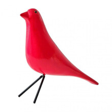 (Red) Wooden Colorful Bird Figurine Hand-painted Bird Statue Simulated Animal Sculpture Home Office Desktop Decoration Ornament