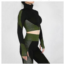 (M, COLOR 6) Women's Yoga Outfit Winter Fitness Set High Waist Leggings & Top 2-Piece