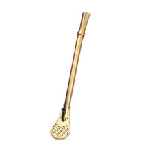 (Golden) Drinking Straw Spoon Yerba Mate Tea Filter Stainless Steel Bombilla Gourd Reusable Bar Accessory