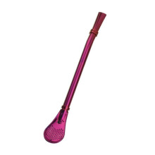 (Purple) Drinking Straw Spoon Yerba Mate Tea Filter Stainless Steel Bombilla Gourd Reusable Bar Accessory