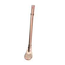 (Pink gold) Drinking Straw Spoon Yerba Mate Tea Filter Stainless Steel Bombilla Gourd Reusable Bar Accessory
