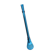 (Blue) Drinking Straw Spoon Yerba Mate Tea Filter Stainless Steel Bombilla Gourd Reusable Bar Accessory