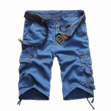 (32, blue) Men's Summer Cargo Shorts Stretch Waist Casual Multi Pocket Work Shorts