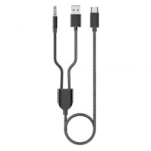 (Black) 1 Split 2 Type C To Usb A 3.5mm Aux Cable Stereo Hifi Sound For Car Speakers