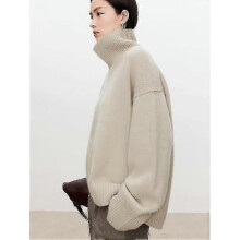 (XXXL, beige) Turtleneck Pure Cashmere Sweater Female Loose And Thick Languid Lazy Wind Pullover Sweater Knitting Base Wool Sweater-xinhan