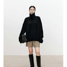 (L, black) Turtleneck Pure Cashmere Sweater Female Loose And Thick Languid Lazy Wind Pullover Sweater Knitting Base Wool Sweater-xinhan