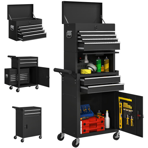 Homcom (Black) HOMCOM Tool Cabinet with 6 Drawers, 3-in-1 Rolling Tool Chest with Wheels 1