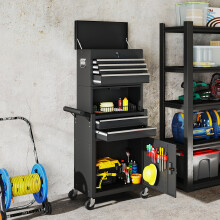 (Black) HOMCOM Tool Cabinet with 6 Drawers, 3-in-1 Rolling Tool Chest with Wheels