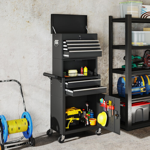 Homcom (Black) HOMCOM Tool Cabinet with 6 Drawers, 3-in-1 Rolling Tool Chest with Wheels