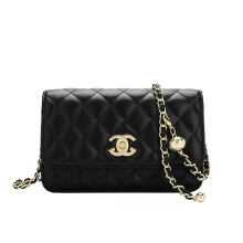 (Black) High-quality cowhide All-Match Shoulder Messenger Bag Diamond Chain Small Square Bag