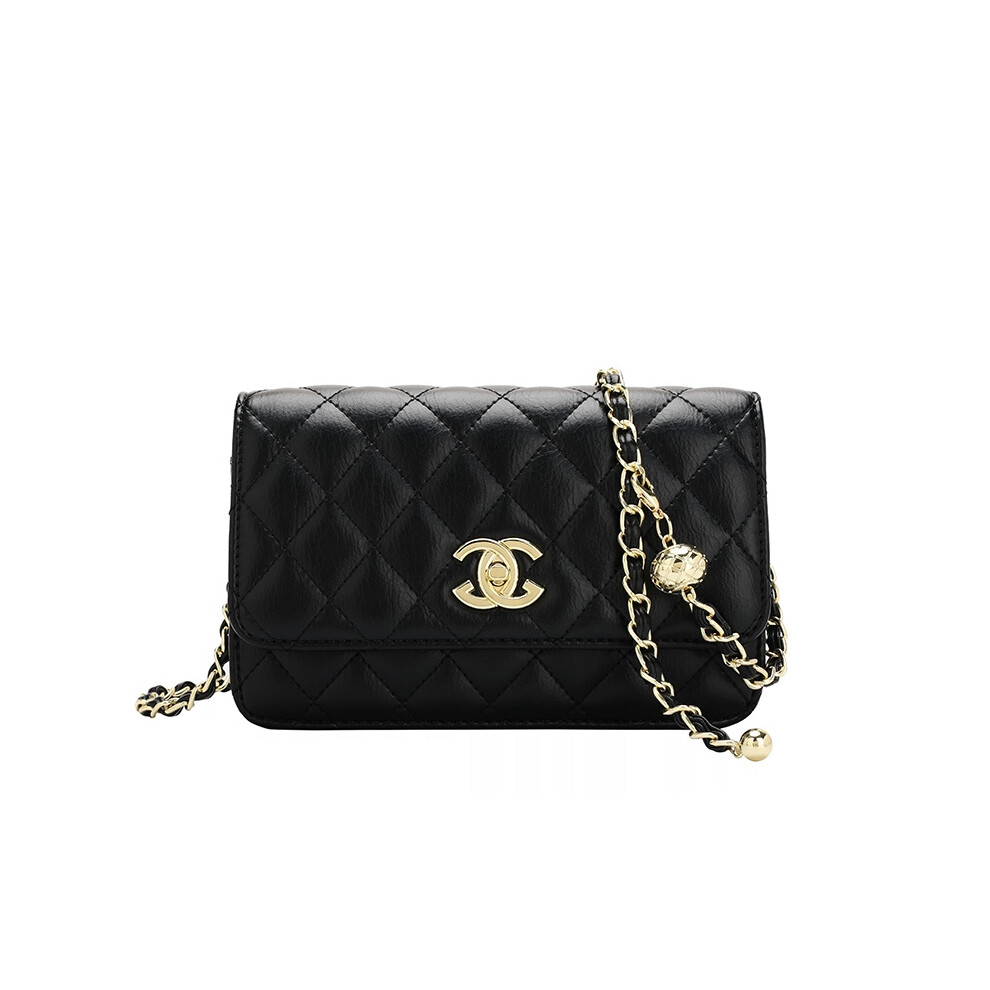 Five Leaf (Black) High-Quality Cowhide All-Match Shoulder Messenger Bag Diamond Chain Small Square Bag