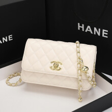(White) High-quality cowhide All-Match Shoulder Messenger Bag Diamond Chain Small Square Bag