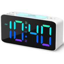 (Baby Blue, White) Super Loud Alarm Clock for Heavy Sleepers Adults Digital Clock with 7 Color Night Light