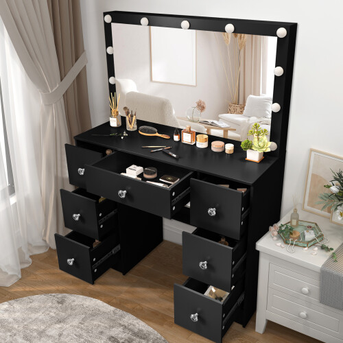 Vanity Desk with 11 LED Lights Makeup Mirror Dressing Table Black 2