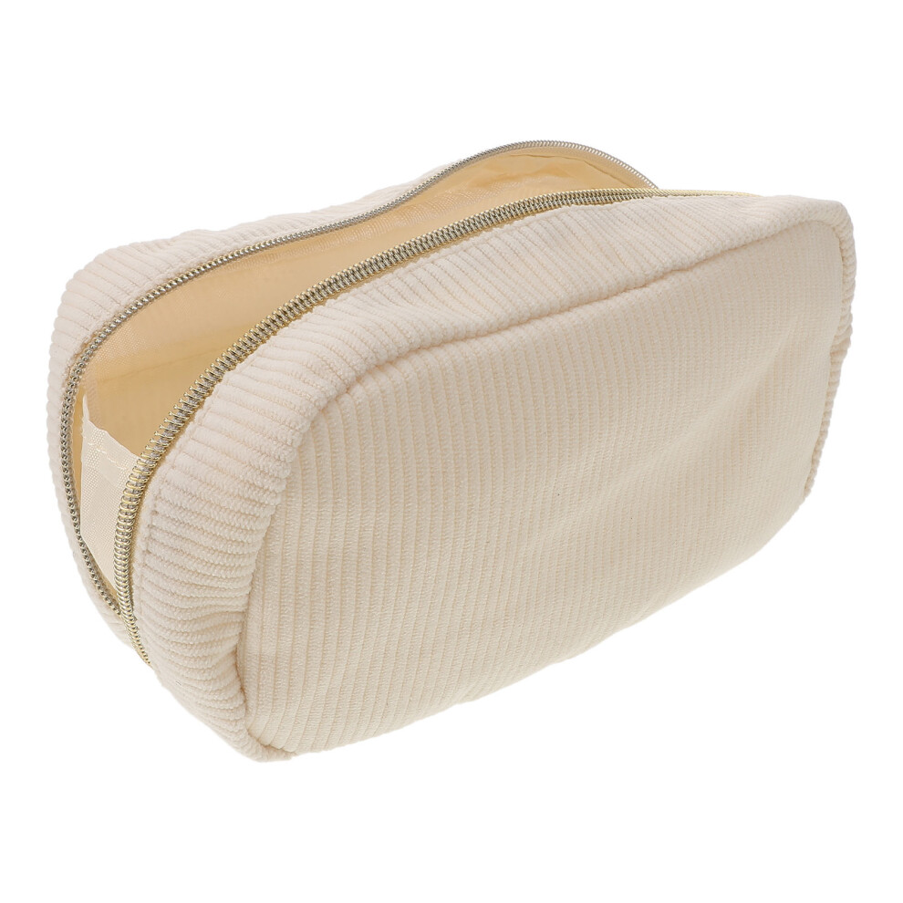 Artibetter Beige Corduroy Travel Makeup Bag Portable Cosmetic Storage Pouch