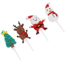 4pcs Christmas Cake Insert Ornaments Soft Rubber