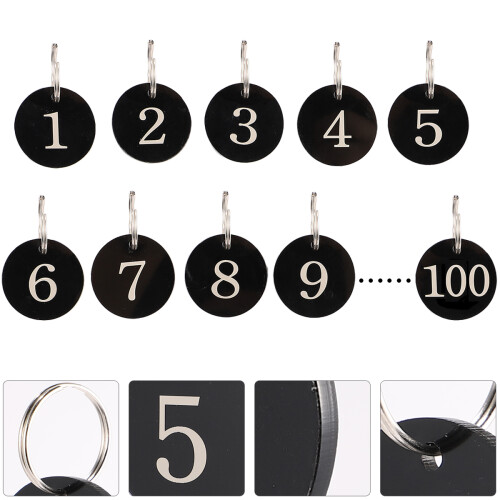 Numbered Discs Number Tag Rings Acrylic Black 100pcs 2