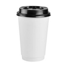 50Pcs White Coffee Paper Cups 16Oz Double Insulated Lids