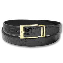 (43-44, Black) Croc Embossed Men's Bonded Leather Belt Gold-Tone Buckle