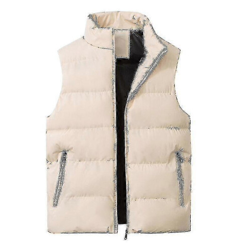 (S, Beige) Men's Lightweight Packable Puffer Down Vest Sleeveless Quilted Jacket Coat