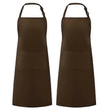 (brown) 2pcs Premier Ladies/womens Colours Bip Apron With Pocket / Workwear zxin