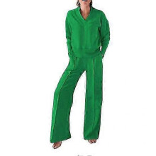 (XXXL, green) 2 Pcs Women's V-Neck Sweatshirt & Wide Leg Pants Set Solid Color Sport Outfit