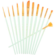 12Stk Nylon-Holz Malpinsel Set Leicht Grün Für Acryl Öl Wasserfarben