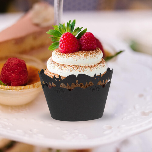 24pcs Black Paper Cake Wrapper For Celebration  Baking 2