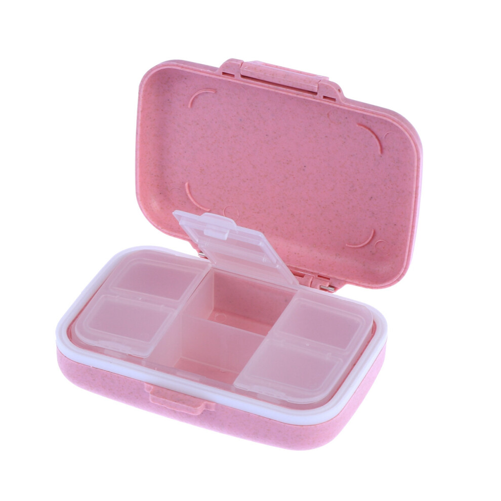 Vaguelly Pink 1Pc Portable Medicine Container 6 Grid Storage Organizer