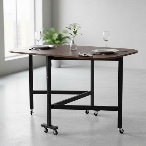 Living And Home (Dark Brown) 120*80cm Folding Drop Leaf Table with 6 Wheels 2