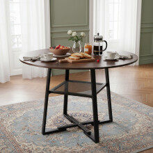 (Dark Brown) 120cm Round Dining Table with Storage Shelf