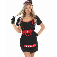 (M) Sexy Women Cardiac Arrest Dark Nurse Costume Cosplay Uniform Black Red Top Skirt Set Halloween Role Play Fancy Dress
