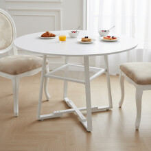 (White) 120cm Round Dining Table with Storage Shelf