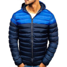 (XL, Navy Blue) Men Winter Warm Hooded Puffer Down Jacket Padded Coat Outwear With Zip Pockets