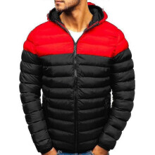 (XL, Black Red) Men Winter Warm Hooded Puffer Down Jacket Padded Coat Outwear With Zip Pockets
