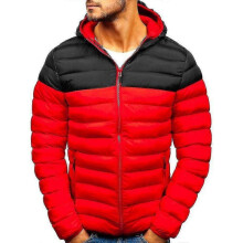 (M, Red Black) Men Winter Warm Hooded Puffer Down Jacket Padded Coat Outwear With Zip Pockets