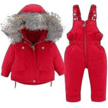 (80CM, Red) Baby Down Jacket And Down Pants 2pcs, Girls Boys Winter Coat With Hood Kids Ski Suits F1201