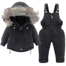 (90CM, black) Baby Down Jacket And Down Pants 2pcs, Girls Boys Winter Coat With Hood Kids Ski Suits F1201