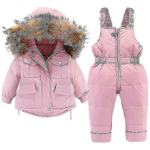 (90CM, pink) Baby Down Jacket And Down Pants 2pcs, Girls Boys Winter Coat With Hood Kids Ski Suits F1201