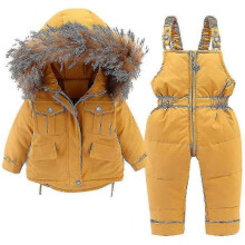 (80CM, yellow) Baby Down Jacket And Down Pants 2pcs, Girls Boys Winter Coat With Hood Kids Ski Suits F1201