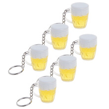 6Pcs Yellow Acrylic Keyrings Beer Cup Pendants Festive Hanging Charms