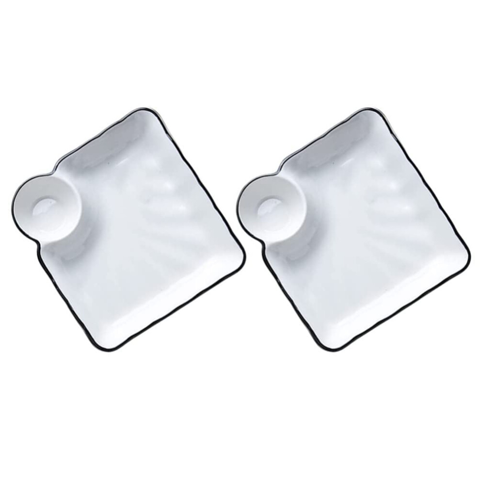 Chip and Dip Serving Platter Set 2 Pcs 7.27x6.8 Inch Divided Snack Bowls with Sauce Holder for Entertaining and Appetizers