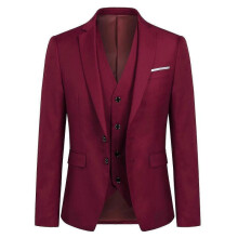 (L, Dark Red) Allthemen Men's Business Blazer Solid Slim Fit Jacket