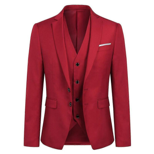 (S, Red) Allthemen Men's Business Blazer Solid Slim Fit Jacket