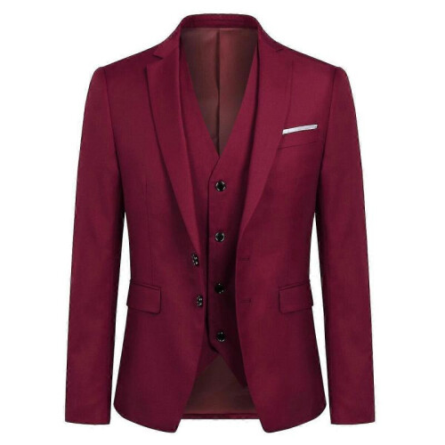 (S, Dark Red) Allthemen Men's Business Blazer Solid Slim Fit Jacket