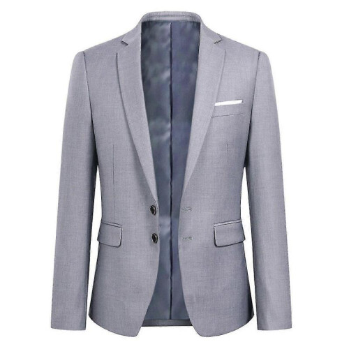 (S, Grey) Allthemen Men's Business Blazer Solid Slim Fit Jacket
