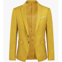 (2XL, Yellow) Allthemen Men's Business Blazer Solid Slim Fit Jacket