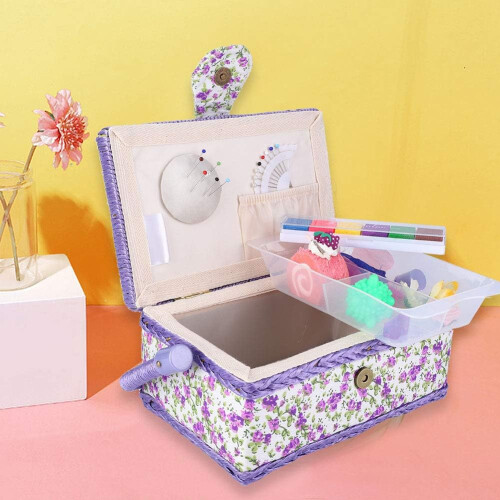 Double Layer Fabric Sewing Basket Organizer for Storing Threads, Needles, and Scissors - Home Craft Storage Solution 1